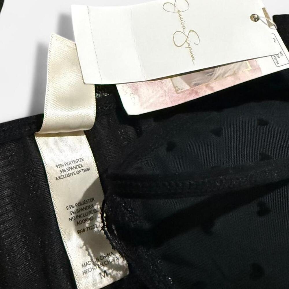 NWT Jessica Simpson Black Heart Sheer Mesh Lace Trim Open Tie Front Cami Top M - Picture 7 of 7